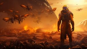 Destiny titan on the planet gallifrey surrounded by swarms of hive