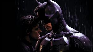 Black and purple background with batman and the joker kissing