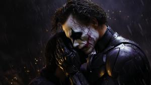 Black and purple background with batman and the joker kissing