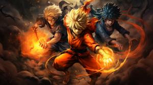 Goku, Ichigo, Luffy, Naruto fighting