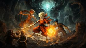 Goku, Ichigo, Luffy, Naruto fighting