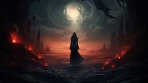 Dark Fantasy setting with a black figure in the middle