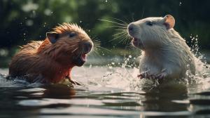 Duck fighting capybara