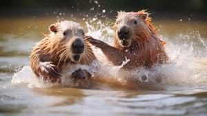 Duck fighting capybara