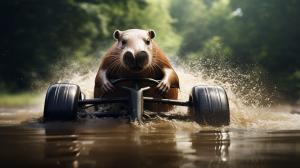 Capybara driving a McLaren P1