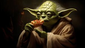 yoda eating hotdog with jesus