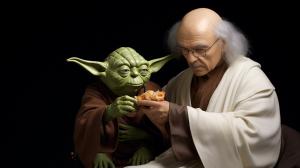 yoda eating hotdog with jesus