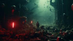 A dadaist collage of a post-apocalyptic world in neon tones and 4k resolution