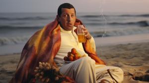 adam sandler en la playa tomando un trago