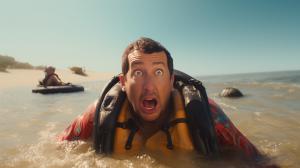 adam sandler en la playa tomando un trago