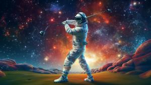 Galaxy golf course with golfers in space suits