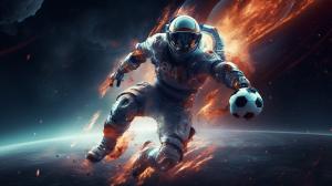 An astronout playing football in space