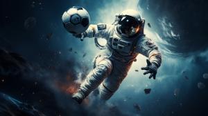 An astronout playing football in space