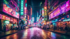 Hong kong neon lights at night street view