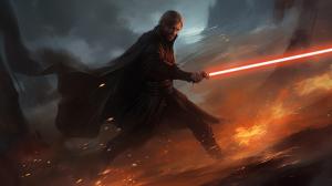 Sith Anakin fighting Obiwan misty storm