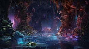 Crystal cave with water and crystal frogs