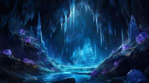 Crystal cave with waterfall