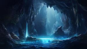 Crystal cave with waterfall