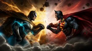 Mortal kombat vs dc universe fighting in the milky way galaxy with superman and scorpion in the for front.