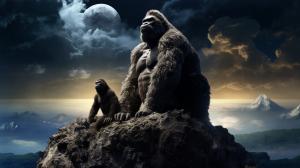 King kong and godzilla sitting on the moon staring at the earth