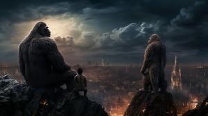 King kong and godzilla sitting on the moon staring at the earth