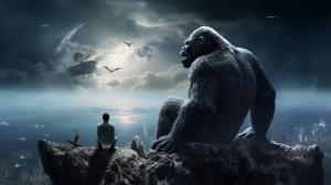 King kong and godzilla sitting on the moon staring at the earth