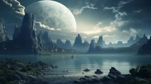 Ultrarealistic moon with a civilization from a distance