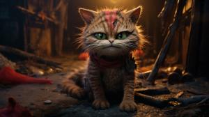 Creepy Cute Cats are the last Survivors on earth after a brutal fight against the 300 spartans and SpongeBob. 4k Ultra realistic Cinematic hdr