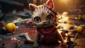 Creepy Cute Cats are the last Survivors on earth after a brutal fight against the 300 spartans and SpongeBob. 4k Ultra realistic Cinematic hdr