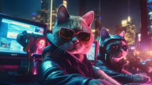 Cute Cyberpunk Cats on a Rave Party 4k Uhd Ultra realistic Cinematic HDR