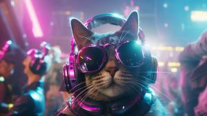 Cute Cyberpunk Cats on a Rave Party 4k Uhd Ultra realistic Cinematic HDR