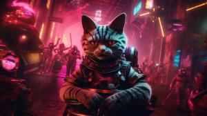 Cute Freakshow Cyberpunk Cats have much fun on a Rave Party 4k Uhd Ultra realistic Cinematic HDR