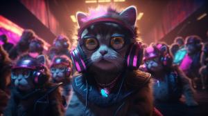 Cute Freakshow Cyberpunk Cats have much fun on a Rave Party 4k Uhd Ultra realistic Cinematic HDR