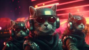 Cute Freaky Cyberpunk Cats dance on a Psytrance Party with Albert Hofmann 4k Uhd Ultra realistic Cinematic HDR