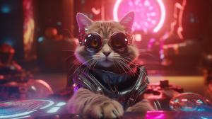 Cute Freaky Cyberpunk Cats dance on a Psytrance Party with Albert Hofmann 4k Uhd Ultra realistic Cinematic HDR