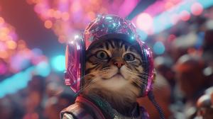 Cute Freaky Cyberpunk Cats dance on a Psytrance Party with Albert Hofmann 4k Uhd Ultra realistic Cinematic HDR