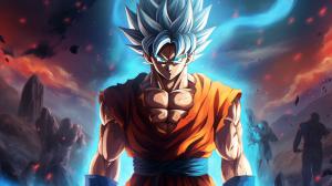 Goku, different tranformations in background, base form, super Saiyan, super Saiyan 2, super Saiyan 3, super Saiyan 4, super Saiyan god, super Saiyan blue, super Saiyan blue kaioken, ultra intinct omen, mastered ultra instinct, fighting stance, confident smile, masterpiece, perfect details, refections of forms, white background, water floor, calm water, reflections in water