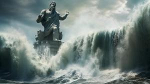 Atlantis above watercrashing wavesStatues