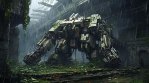 Overgrown abandoned rain gundam