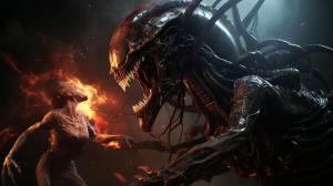 Exorcist and  xenomorph dead space 8k digital art