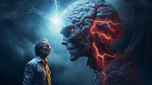  man brain with exorcist in space dark jurassic park 8k cyberpunk