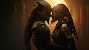  exorcist in dead space kissing with the Anubis 8k photorealism