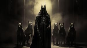 Anubis exorcism horror Egipt at night dark priest planets at background souls of dead soldiers pencil drawing