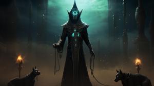 Anubis exorcism horror Egipt at night dark priest planets at background souls of dead soldiers cosmic science fiction digital art. Hd