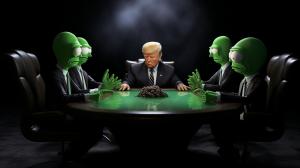 Rick and morty, Andrew Tate with cigar, Donald Trump, Joe Rogan, Darth Vader, Elon Musk, The Joker, Snoop Dogg, sitting around the discussion table discussing the world in ultra realistic 4k