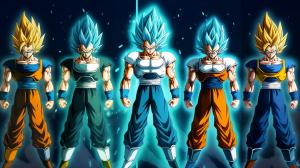 Vegeta side by side with his different super saiyan forms, base form, super saiyan, super saiyan 4, super saiyan god, super Saiyan blue, super saiyan blue evolved, as much details as possible, masterpiece, dragon ball gt, dragons ball superPerfect details no defects