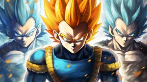 Vegeta side by side with his different super saiyan forms