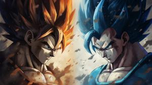 Goku vs vegeta, HD, perfect details, masterpiece, vegeta has no hair bangs