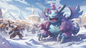 Pokemon Nidoking fighting against Tony Tony Chopper in winter