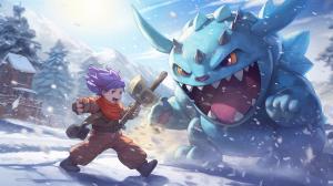 Pokemon Nidoking fighting against Tony Tony Chopper in winter